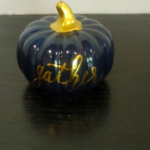 "Gather" Navy and Gold Resin Pumpkin